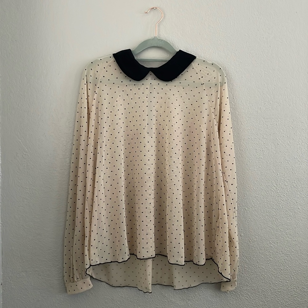 Urban Outfitters, Cooperative, Sheer Polka Dot Top, Peter Pan collar, size M